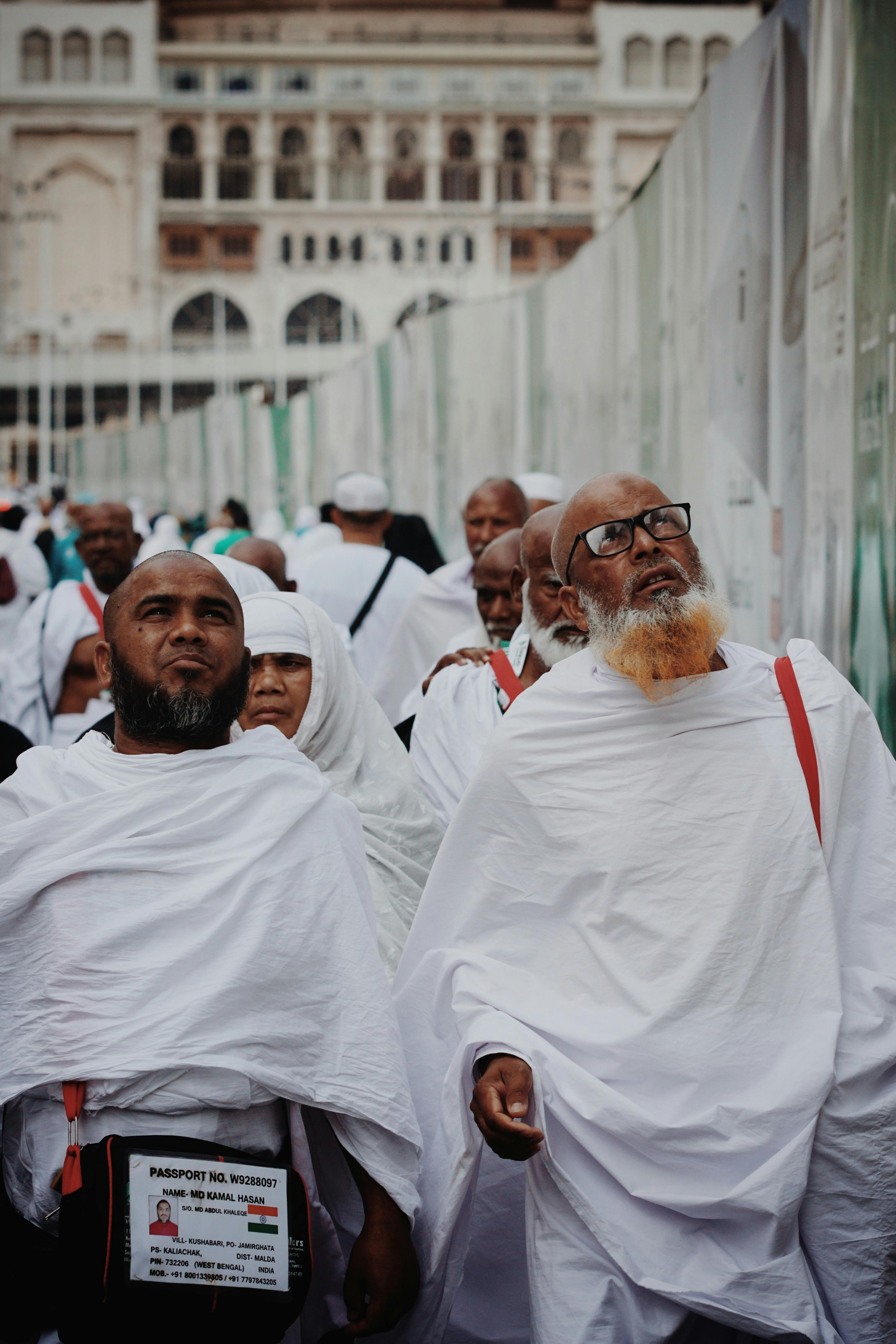 Hajj pilgrims walking together in ihram